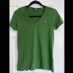 Green Ralph Lauren Sport V Neck Tee
